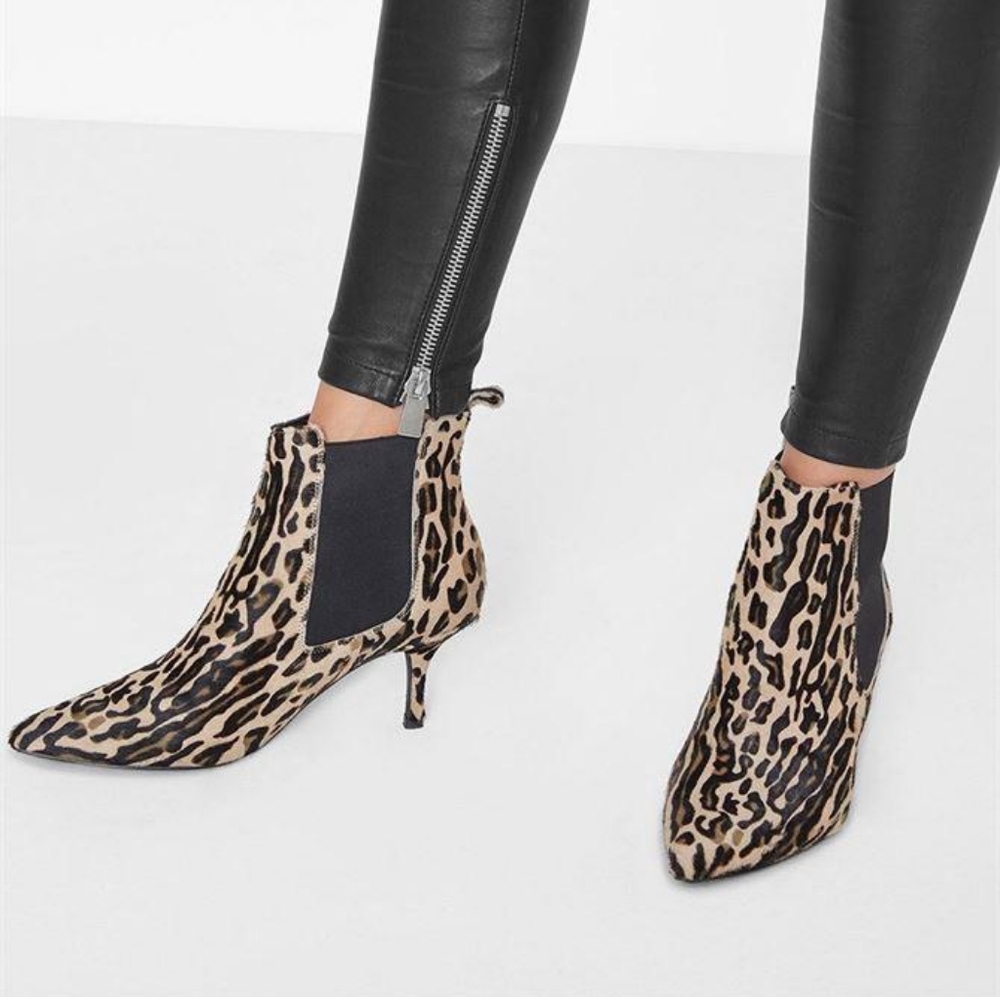 Anine Bing Leopard Print Pointed Toe Kitten Heel Booties